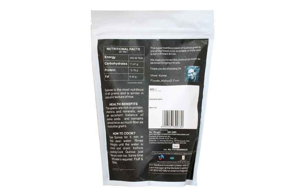 Naturally yours Organic Quinoa    Pack  500 grams